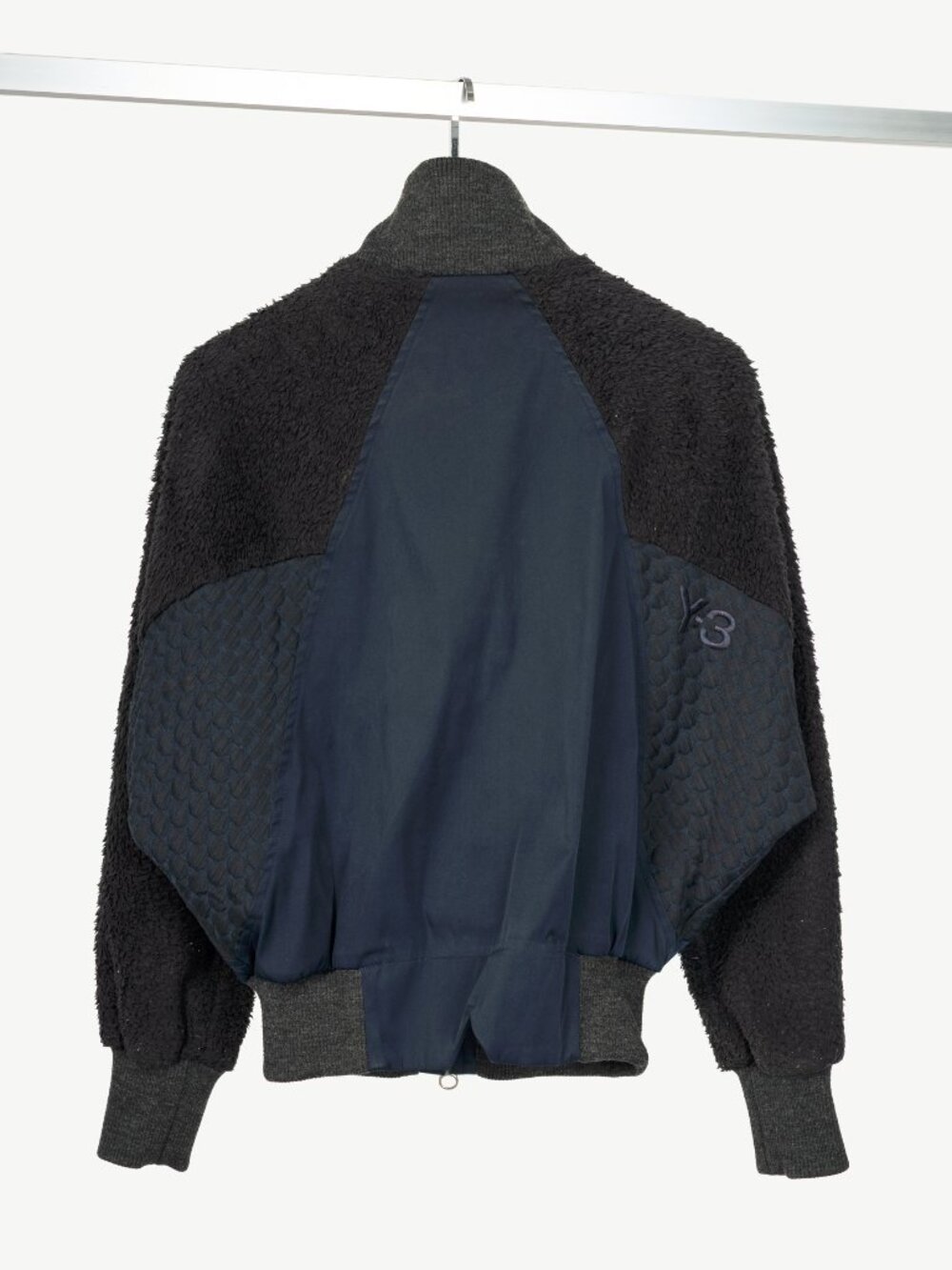 Y-3 AW14 Runway Navy & Black Mixed-Media Bomber Jacket - Picture 3 of 13